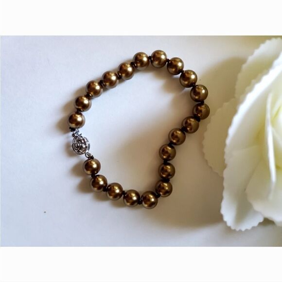 Cocoa Brown 8mm South Sea Pearls 4 Pc. Necklace Bracelet & Earrings 925 Clasps - Picture 4 of 6